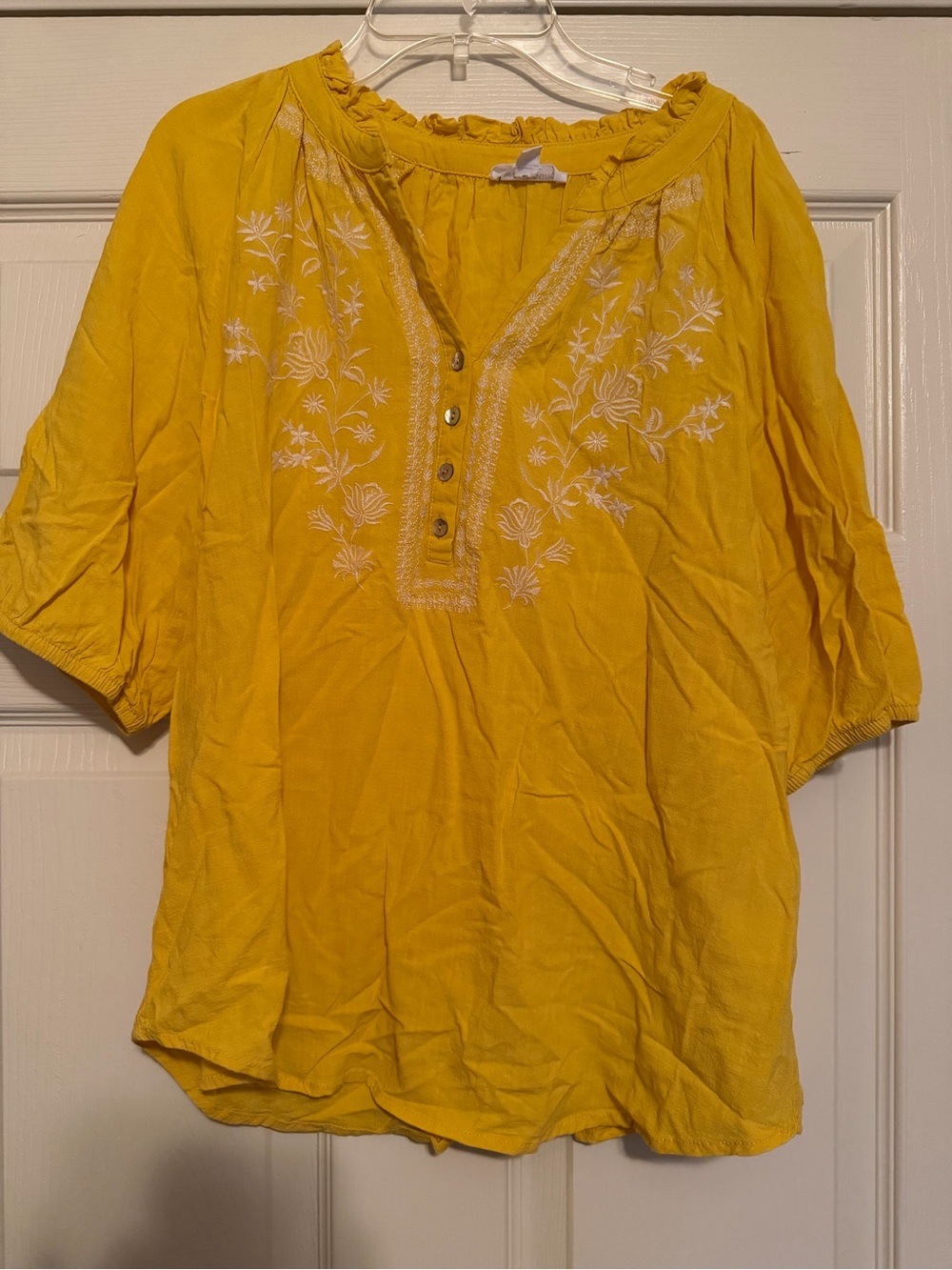 Westbound Yellow Embroidered Peasant Blouse